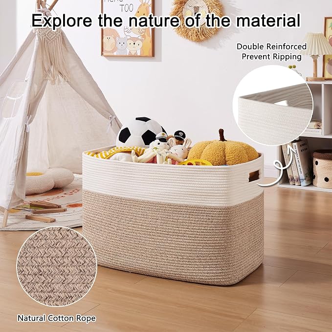 OIAHOMY 108L Extra Large Blanket Basket, 25”x16”x16” Laundry Basket, Blanket - Image 5