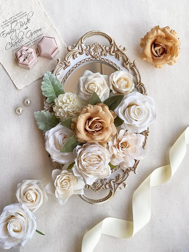 FACINOC Roses Artificial Flowers Nude Bouquet Box Set Fake Flower - Image 5