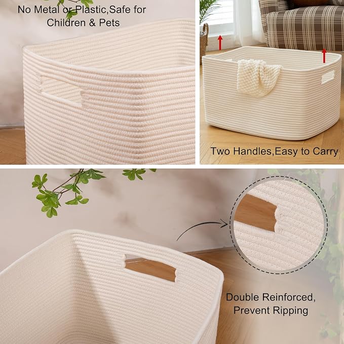 OIAHOMY 75L Large Blanket Basket, Woven Cotton Rope Baskets - Image 9