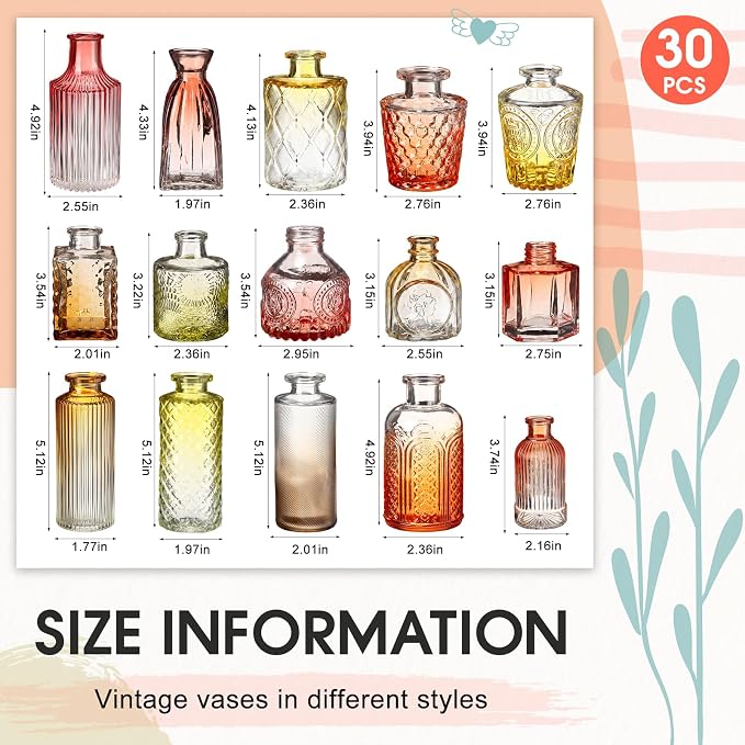 Yaomiao 30 Pcs Glass Bud Vases Centerpieces, Mini Colored Flower Vase - Image 2