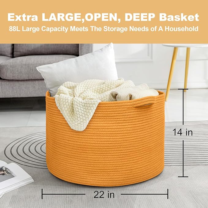 Extra Large Orange Basket, Baby Nursery Wicker Laundry Towel Basket, Kids Dog - Image 3