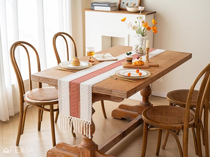 Boho Table Runner for Home Decor 12x48 Coral Farmhouse Decorations | 48 Inches - Image 7