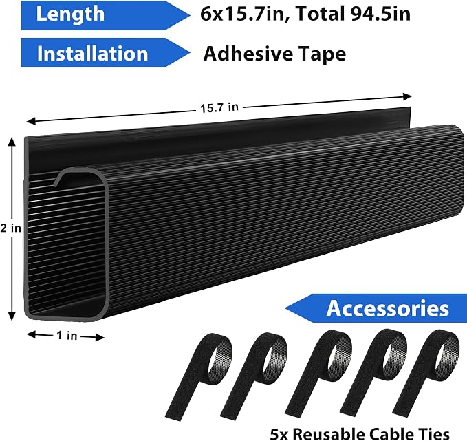Cable Management Under Desk 94.5in J Channel, ZhiYo Cord Organizer - Image 5