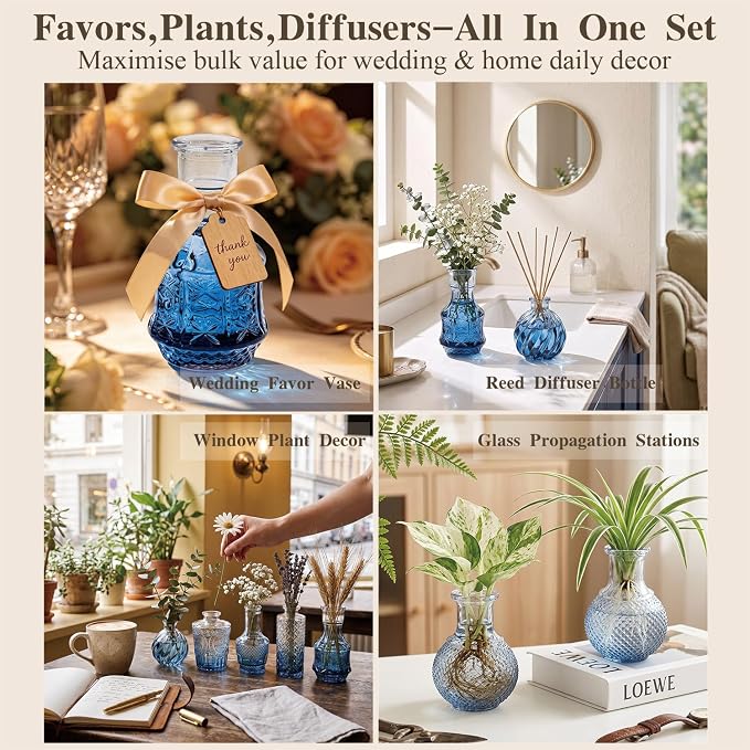 Clear Gradient Blue Glass Bud Vase Set of 24 Pcs, Small Bud Vases in Bulk - Image 3