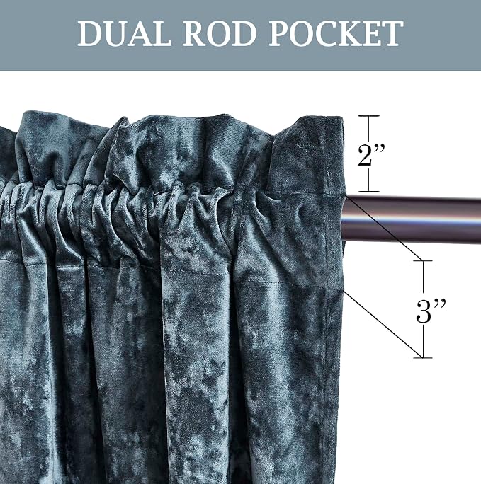 Chezmoi Collection Lux Storm Blue Lush Plush Velvet Curtains 2 Panel Set - Image 3