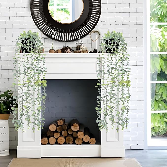 2Pcs Fake Hanging Plants with Pot Eucalyptus Leaves Fake Vines | UV Resistant - Image 2
