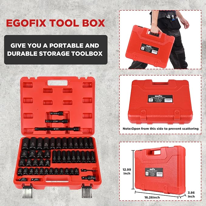 1/2" Drive Impact Socket Set 49 Piece, Standard and Deep Metric Socket - Image 5