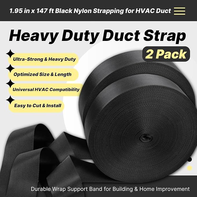 2 Pack Heavy Duty Duct Strap – 1.95 in x 147 ft Black Nylon Strapping - Image 2