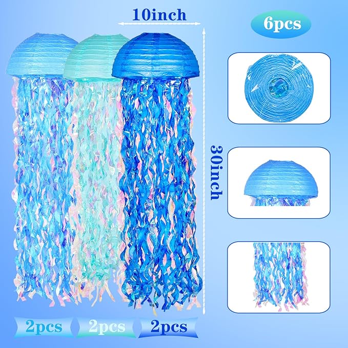 OBXT 10" Blue Hanging Jellyfish Paper Lanterns - Image 9