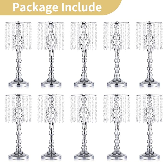 Nuptio 10 Pcs Silver Wedding Centerpieces Flower Stand, 55cm Height Wedding - Image 6