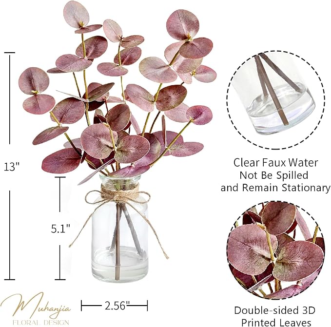 Muhanjia Artificial Eucalyptus Stems in Glass Vase - Image 2