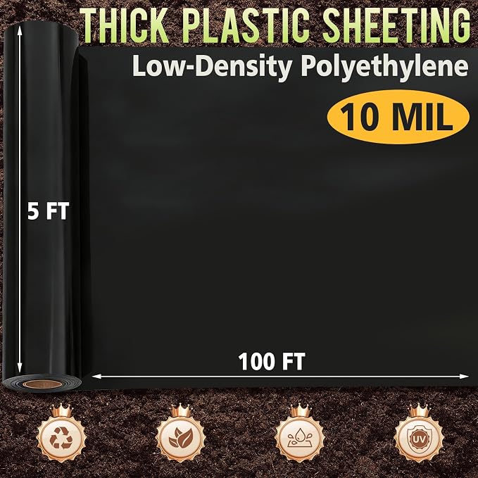 10 Mil 5 FT X 100 FT Plastic Sheeting Heavy Duty Thick LLDPE Black - Image 2