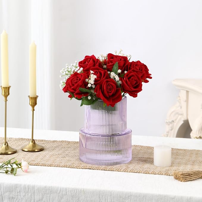 Ribbed Glass Vase, Flower Vase, Fluted Purple Vases - Image 3