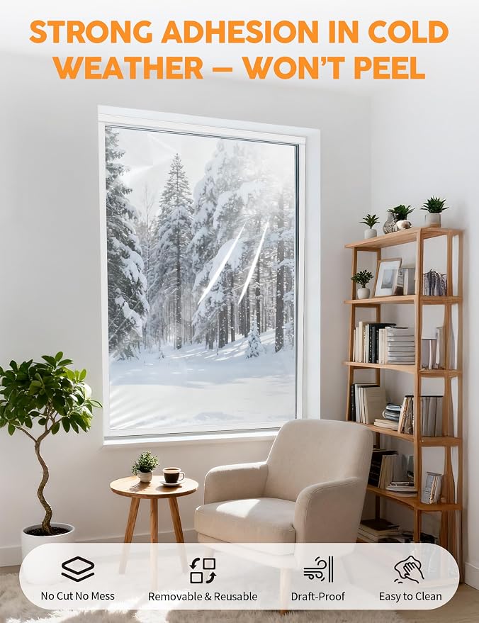 Ready-to-Install Plastic Window Insulation Film 39″×63″, Reusable Clear Draft - Image 6