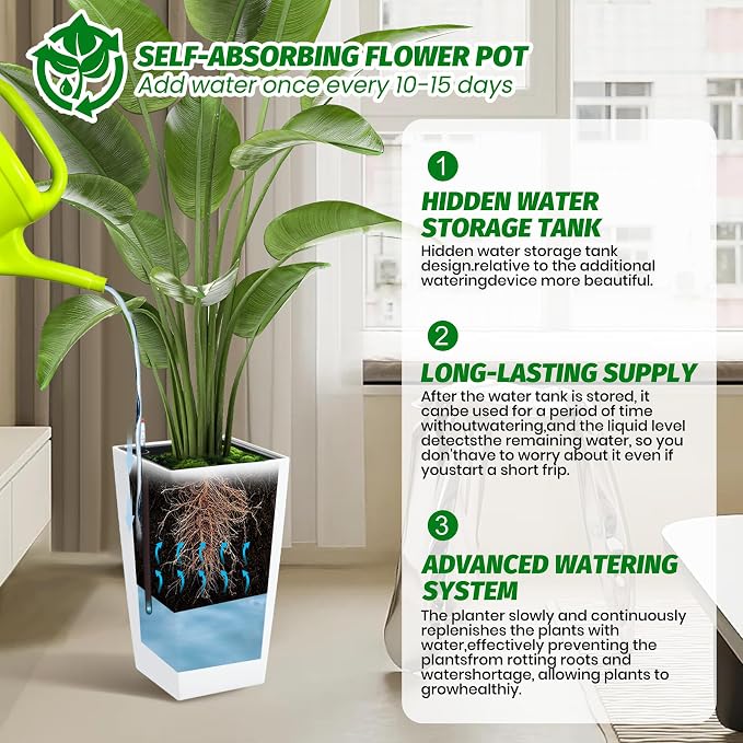 Garvee 16" Tall Planters Set of 2, Outdoor＆Indoor Planter Pots - Image 7