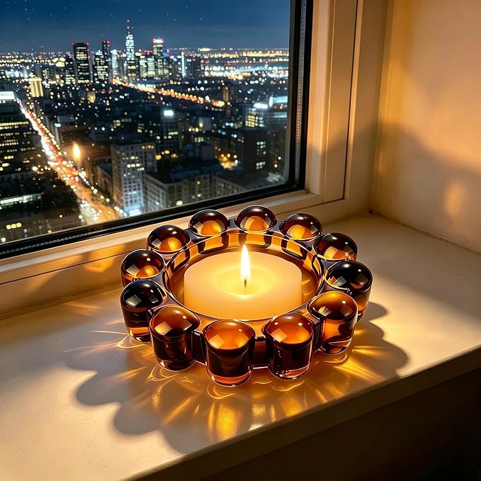 Amber Bubble Glass Candle Dish – Modern Clear Glass Candle Holder - Image 5