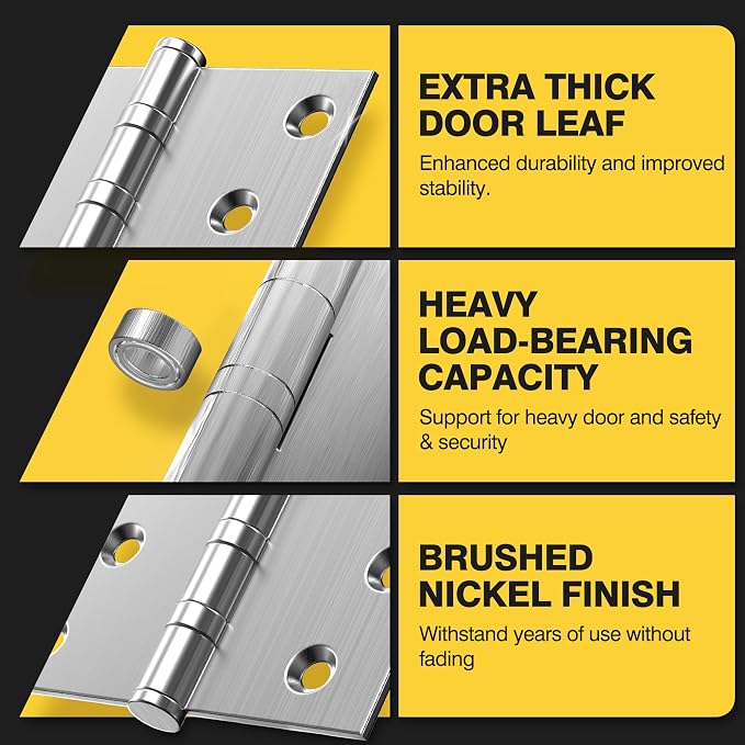 KOLET Ball Bearing Door Hinges, 4 x 4 Inches, Brushed Nickel, 6 Pack | Square - Image 5