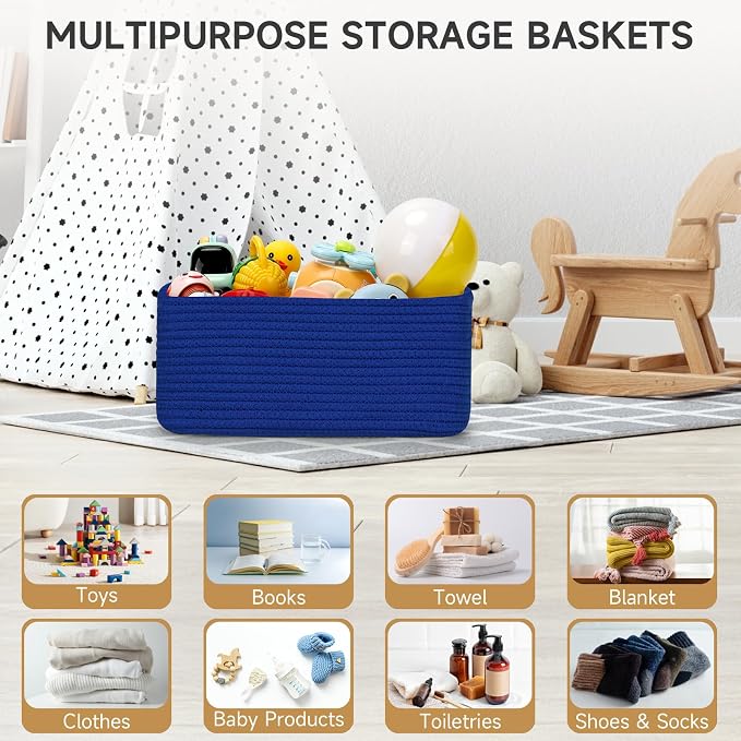 3 Pack Small Storage Baskets for Organizing, 11.8×7.8×5.1", Klein Blue | Woven - Image 4