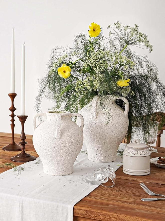Large White Ceramic Vase with 4 Handles, 10.8 Inch, Rustic Farmhouse | - Image 5