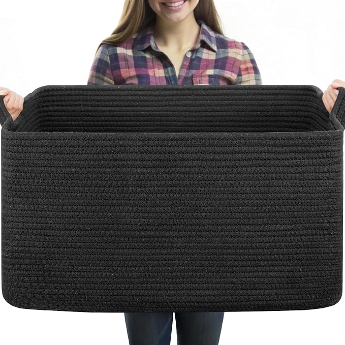 OIASKET 70L Large Blanket Basket, 21.6" x 16.9" x 11.8" Woven Storage Basket by OIASKET