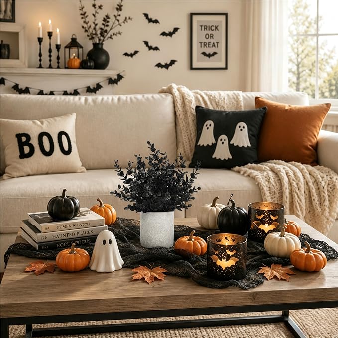 Der Rose 3 Pack Black Eucalyptus Fake Plantsfor Halloween Bathroom Decor | - Image 4