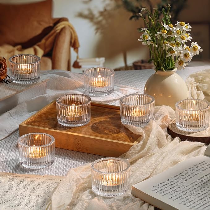 12 Pack Tealight Clear Candle Holders, Votive Tea Light Candle Holder | Table - Image 4