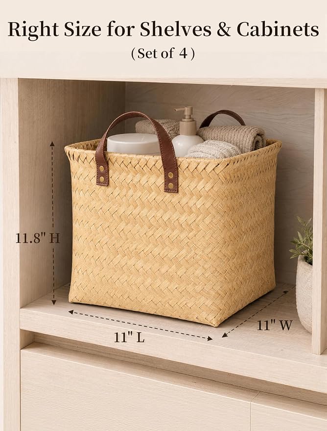 Wicker Storage Baskets, 4 Pack Woven Baskets - Image 2