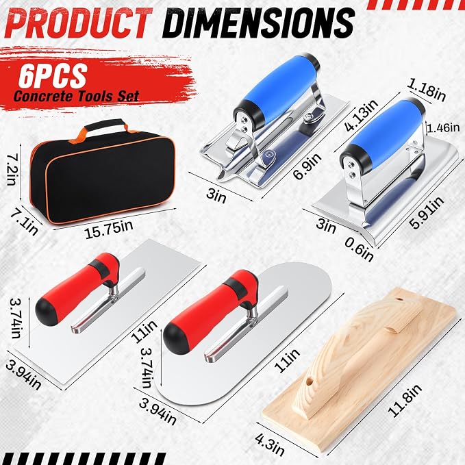 6pcs Concrete Hand Tools Set Masonry Tools Includes Stainless Steel Concrete - Image 2