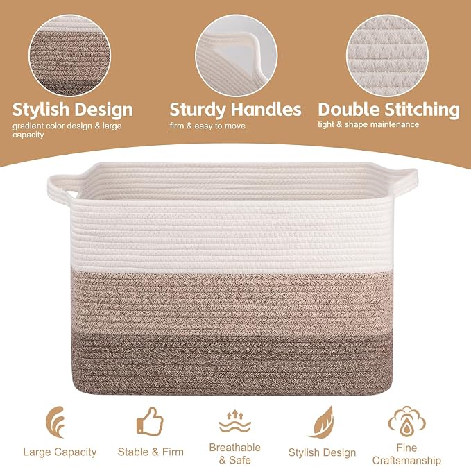 OIAHOMY Extra Large Blanket Basket, 110L Cotton Rope Woven Laundry Basket - Image 4