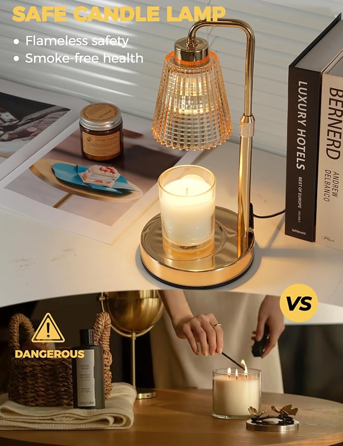 Gold Candle Warmer Lamp with 24h Cycle Timer, Dimmable Wax Melt Warmer | Gold - Image 2