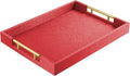 ATZYmolin 17"x12" Leather Serving Tray, Polished Metal Handles, Coffee Table by ATZYmolin