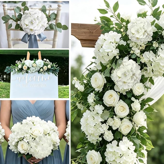 AVIVIHO 65pcs White Hydrangea Artificial Flowers Bulk Ivory Faux Hydrangeas - Image 6