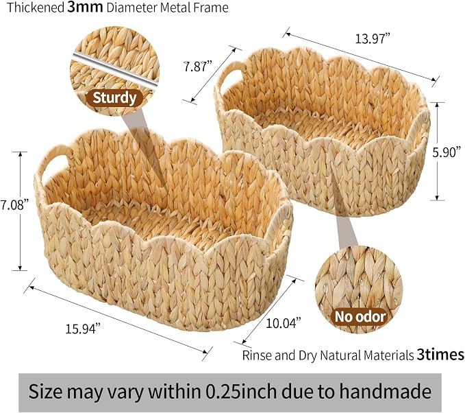 Coeusy Scalloped Basket Set of 2, Water Hyacinth Basket - Image 5