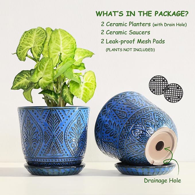 Gepege Ceramic Plant Pots, 6 Inch Indoor Planters - Image 3