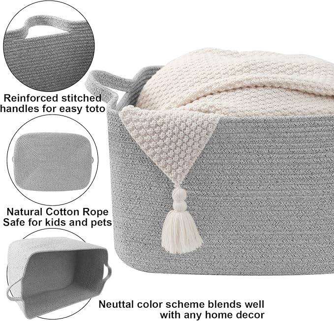 96L Woven Laundry Basket with Handles, Extra Blanket Basket, Living Room - Image 3