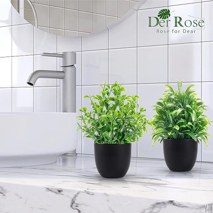Der Rose 12 Pack Small Fake Plants in Black Pots, Bathroom Decor Indoor | - Image 6