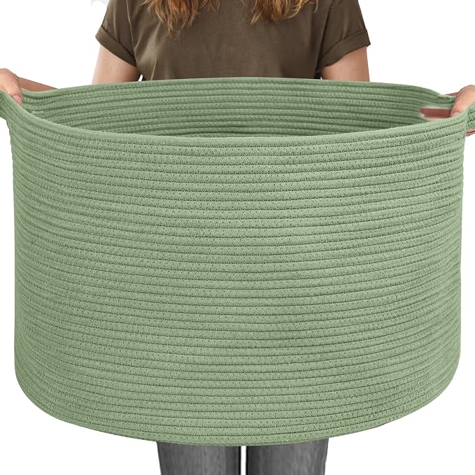 115L Oversized Green Basket, 23.6"x15.7" Woven Cotton Rope Bin by MEGASKET