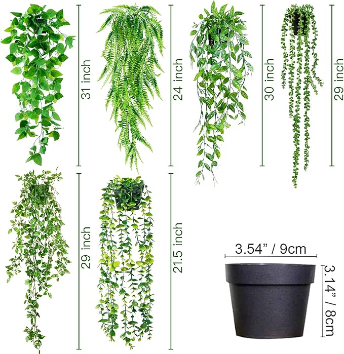 Sggvecsy Fake Hanging Plants 6 Pack Artificial Hanging Eucalyptus Plants Potted - Image 5