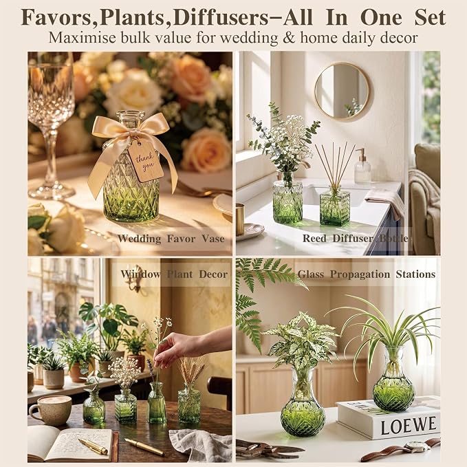 Clear Gradient Green Glass Bud Vase Set of 12 Pcs, Small Bud Vases in Bulk - Image 3