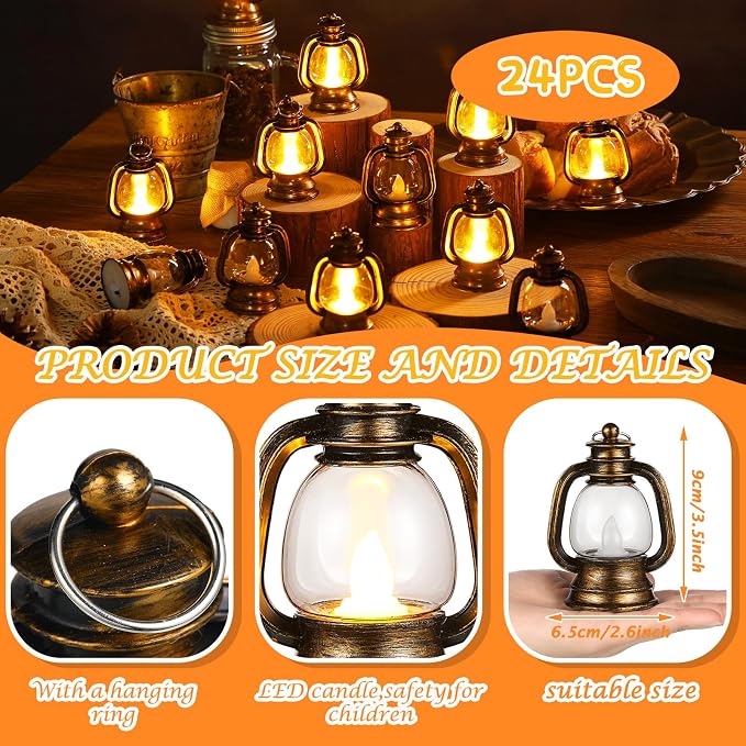 Ferraycle 24 Pcs Mini Lanterns 4 Inch Retro Gold Lamp Table Decor | Western - Image 2