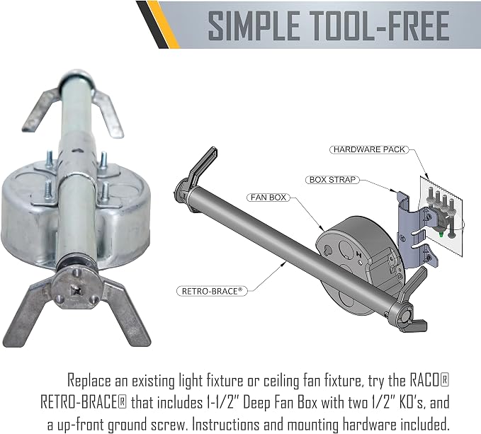RACO RETRO-BRACE 936 1.5-in. Deep Ceiling Fan Box - Image 4
