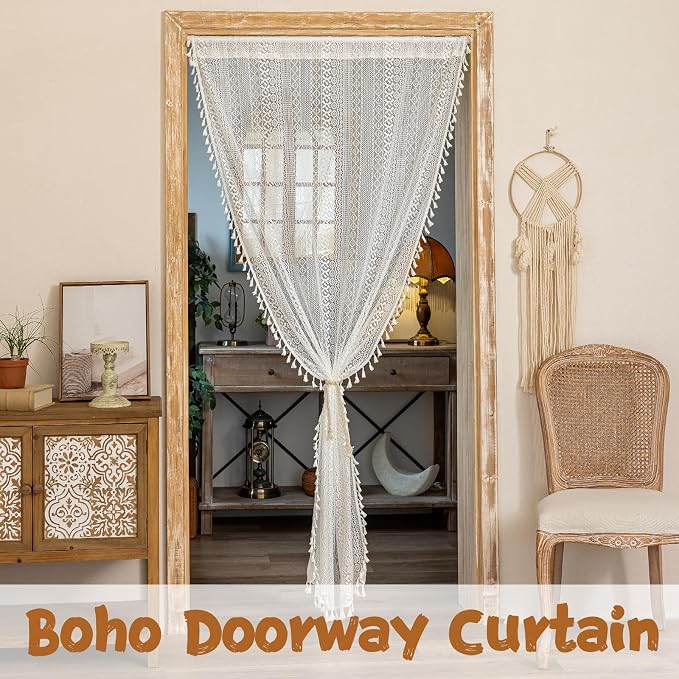 Sutuo Home White Boho Lace Sheer Door Curtain - Image 2