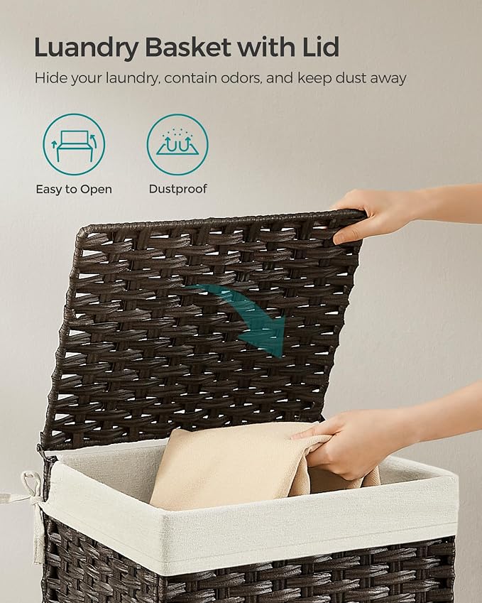 SONGMICS Storage Basket with Lid, Woven Blanket Storage Bin with Handles - Image 4