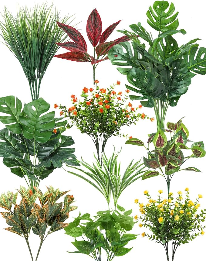 18 Pcs Artificial Plants for Outdoors Fake Greenery Stems | Faux boxwood shrubs by OuddyDecor