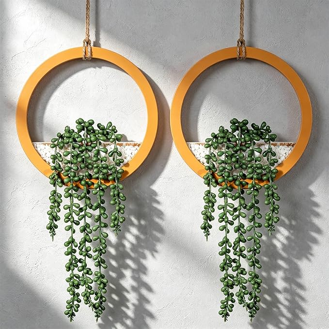 Boho Wall Decor, Indoor Hanging Planter Greenery Decor, Faux Succulent Wall by FloweroyalCrafts