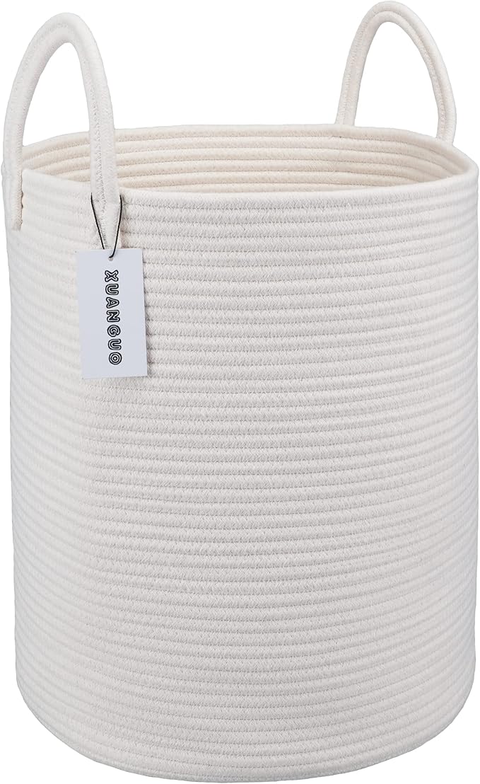 XUANGUO White Cotton Rope Laundry Basket Hamper by XUANGUO