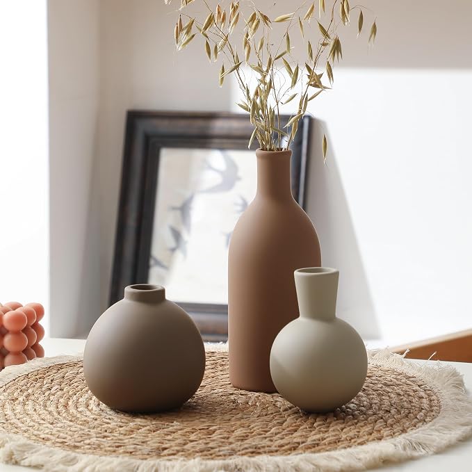 Ceramic Vase Set of 3, Vases Home Decor Rustic Farmhouse Decorative Vase - Image 4