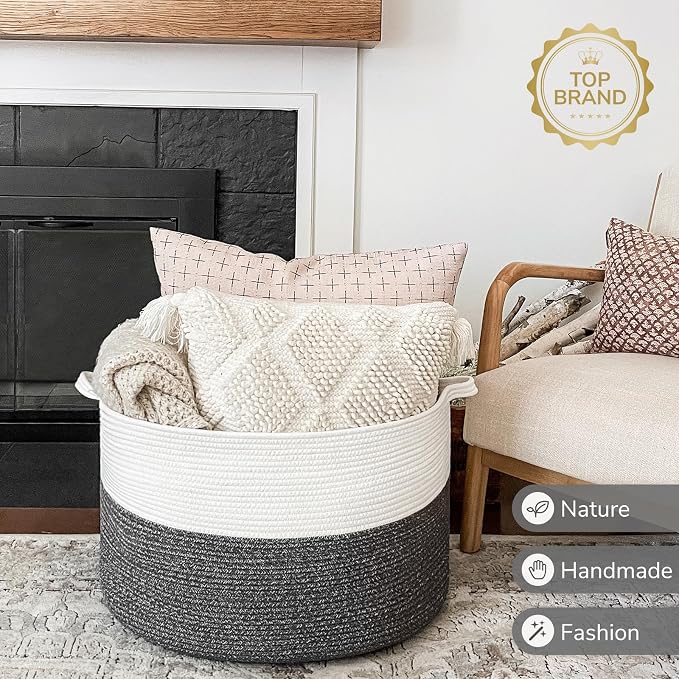INDRESSME XXXLarge Woven Rope Blanket Basket Living Room, 90L | 21.7" x 13.8" - Image 7