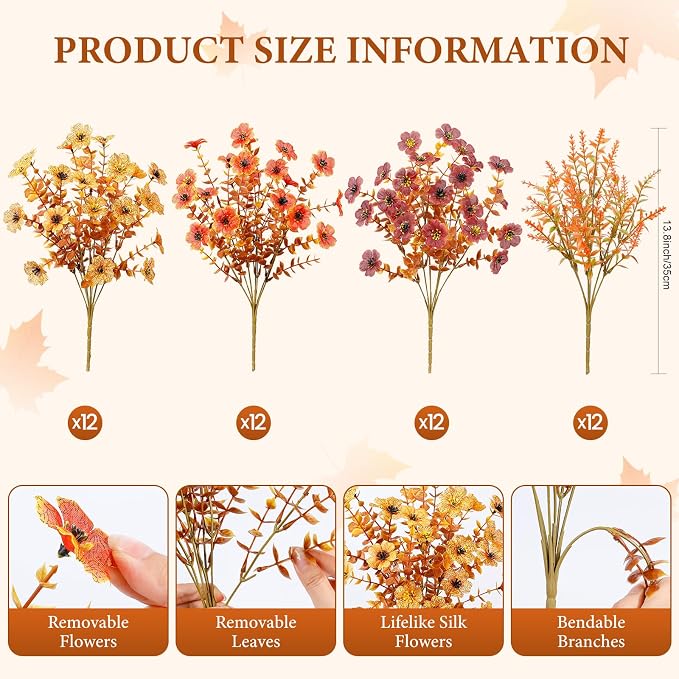 SHareconn 48Pcs Artificial Fall Flowers UV Resistant Fake Mums - Image 2