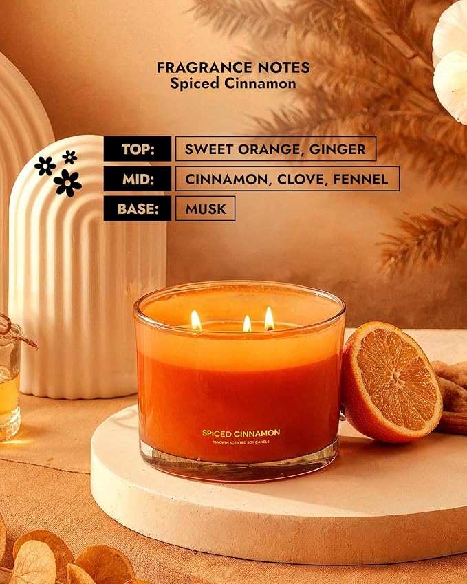 Luxury Spiced Cinnamon Candle | Large 3 Wick Jar Candle | Up to 40 Hours - Image 4